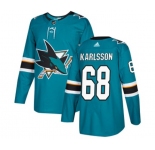 Adidas San Jose Sharks #68 Melker Karlsson Authentic Teal Green Home NHL Jersey