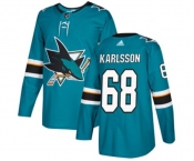 Adidas San Jose Sharks #68 Melker Karlsson Authentic Teal Green Home NHL Jersey