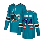 Adidas San Jose Sharks #74 Dylan DeMelo Authentic Teal Green USA Flag Fashion NHL Jersey