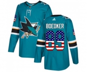Adidas San Jose Sharks #89 Mikkel Boedker Authentic Teal Green USA Flag Fashion NHL Jersey