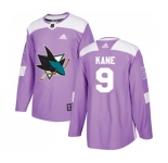Adidas San Jose Sharks #9 Evander Kane Authentic Purple Fights Cancer Practice NHL Jersey