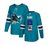 Adidas San Jose Sharks #9 Evander Kane Authentic Teal Green USA Flag Fashion NHL Jersey