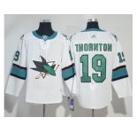 Men Adidas San Jose Sharks #19 Joe Thornton White Road Authentic Stitched NHL Jersey