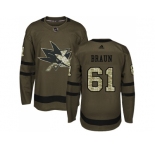 Men Adidas San Jose Sharks #61 Justin Braun Green Salute to Service Stitched NHL Jersey