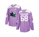 Men Adidas San Jose Sharks #68 Melker Karlsson Purple Authentic Fights Cancer Stitched NHL Jersey