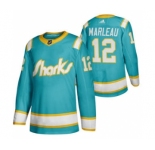 Men's San Jose Sharks #12 Patrick Marleau 2020 Throwback Authentic Player Hockey Jersey Teal