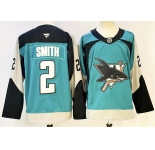 Men's San Jose Sharks #2 Will Smith Teal 2025 Alternate Stitched Hockey Jersey