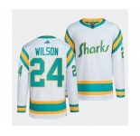 Men's San Jose Sharks #24 Doug Wilson White 2022 Reverse Retro Stitched Jersey