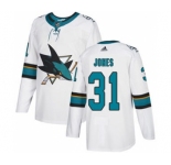 Men's San Jose Sharks #31 Martin Jones White Road Stitched Hockey Jersey