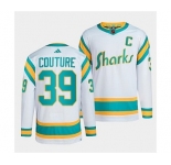 Men's San Jose Sharks #39 Logan Couture White 2022 Reverse Retro Stitched Jersey