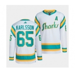 Men's San Jose Sharks #65 Erik Karlsson White 2022 Reverse Retro Stitched Jersey