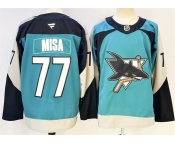 Men's San Jose Sharks #77 Michael Misa Teal 2025 Alternate Stitched Hockey Jersey