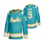 Men's San Jose Sharks #9 Evander Kane 2020 Throwback Authentic Player Hockey Jersey Teal