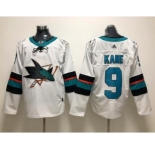 Men's San Jose Sharks #9 Evander Kane White Stitched Hockey Jersey