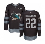Men's Sharks #22 Jonny Brodzinski Black 1917-2017 100th Anniversary Stitched Hockey Jersey