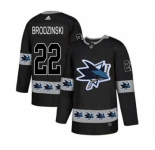 Men's Sharks #22 Jonny Brodzinski Black Authentic Team Logo Fashion Stitched Hockey Jersey