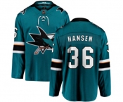 San Jose Sharks #36 Jannik Hansen Fanatics Branded Teal Green Home Breakaway NHL Jersey