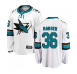San Jose Sharks #36 Jannik Hansen Fanatics Branded White Away Breakaway NHL Jersey