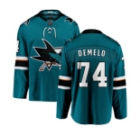 San Jose Sharks #74 Dylan DeMelo Fanatics Branded Teal Green Home Breakaway NHL Jersey