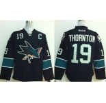 nhl jerseys san jose sharks #19 thornton black[2014 new stadium][patch C]
