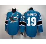 nhl jerseys san jose sharks #19 thornton blue[2014 new stadium][patch C]