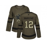 Women Adidas San Jose Sharks #12 Patrick Marleau Green Salute to Service Stitched NHL Jersey