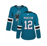 Women Adidas San Jose Sharks #12 Patrick Marleau Teal Home Authentic Stitched NHL Jersey