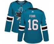 Women Adidas San Jose Sharks #16 Eric Fehr Authentic Teal Green Home NHL Jersey