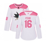 Women Adidas San Jose Sharks #16 Eric Fehr Authentic White Pink Fashion NHL Jersey
