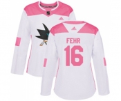 Women Adidas San Jose Sharks #16 Eric Fehr Authentic White Pink Fashion NHL Jersey