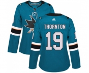 Women Adidas San Jose Sharks #19 Joe Thornton Authentic Teal Green Home NHL Jersey