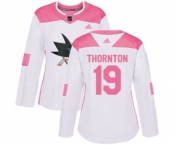 Women Adidas San Jose Sharks #19 Joe Thornton Authentic White Pink Fashion NHL Jersey