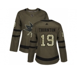 Women Adidas San Jose Sharks #19 Joe Thornton Green Salute to Service Stitched NHL Jersey
