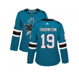 Women Adidas San Jose Sharks #19 Joe Thornton Teal Home Authentic Stitched NHL Jersey