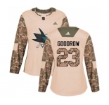 Women Adidas San Jose Sharks #23 Barclay Goodrow Authentic Camo Veterans Day Practice NHL Jersey