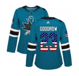 Women Adidas San Jose Sharks #23 Barclay Goodrow Authentic Teal Green USA Flag Fashion NHL Jersey