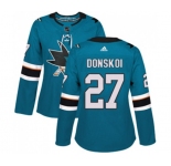 Women Adidas San Jose Sharks #27 Joonas Donskoi Authentic Teal Green Home NHL Jersey
