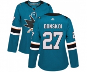 Women Adidas San Jose Sharks #27 Joonas Donskoi Authentic Teal Green Home NHL Jersey