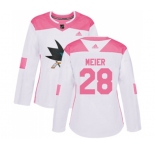 Women Adidas San Jose Sharks #28 Timo Meier Authentic White Pink Fashion NHL Jersey