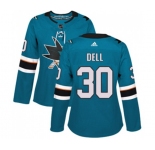 Women Adidas San Jose Sharks #30 Aaron Dell Premier Teal Green Home NHL Jersey