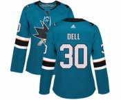Women Adidas San Jose Sharks #30 Aaron Dell Premier Teal Green Home NHL Jersey