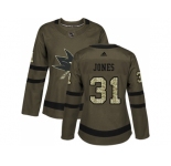 Women Adidas San Jose Sharks #31 Martin Jones Green Salute to Service Stitched NHL Jersey