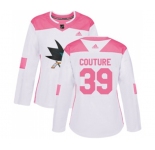 Women Adidas San Jose Sharks #39 Logan Couture Authentic White Pink Fashion NHL Jersey