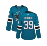 Women Adidas San Jose Sharks #39 Logan Couture Teal Home Authentic Stitched NHL Jersey
