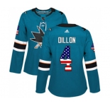 Women Adidas San Jose Sharks #4 Brenden Dillon Authentic Teal Green USA Flag Fashion NHL Jersey