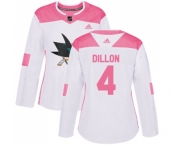 Women Adidas San Jose Sharks #4 Brenden Dillon Authentic White Pink Fashion NHL Jersey