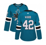 Women Adidas San Jose Sharks #42 Joel Ward Premier Teal Green Home NHL Jersey