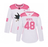 Women Adidas San Jose Sharks #48 Tomas Hertl Authentic White Pink Fashion NHL Jersey