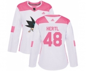 Women Adidas San Jose Sharks #48 Tomas Hertl Authentic White Pink Fashion NHL Jersey