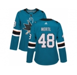 Women Adidas San Jose Sharks #48 Tomas Hertl Teal Home Authentic Stitched NHL Jersey